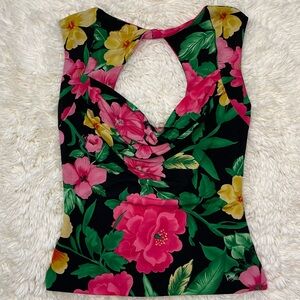 Cache Multi Color Tropical Floral Cowl Neck Sleeveless Top